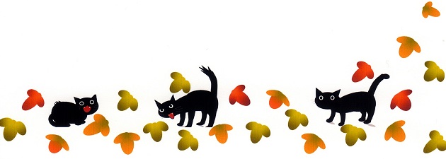 猫と葉っぱ下